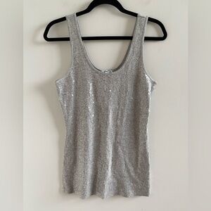 Express Grey Ribbed Sequin Front Tank Top Size Large New Without Tag
